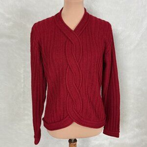 Vintage 80s Peruvian Connection Red 100% Alpaca Ribbed Twist Knit Sweater  L